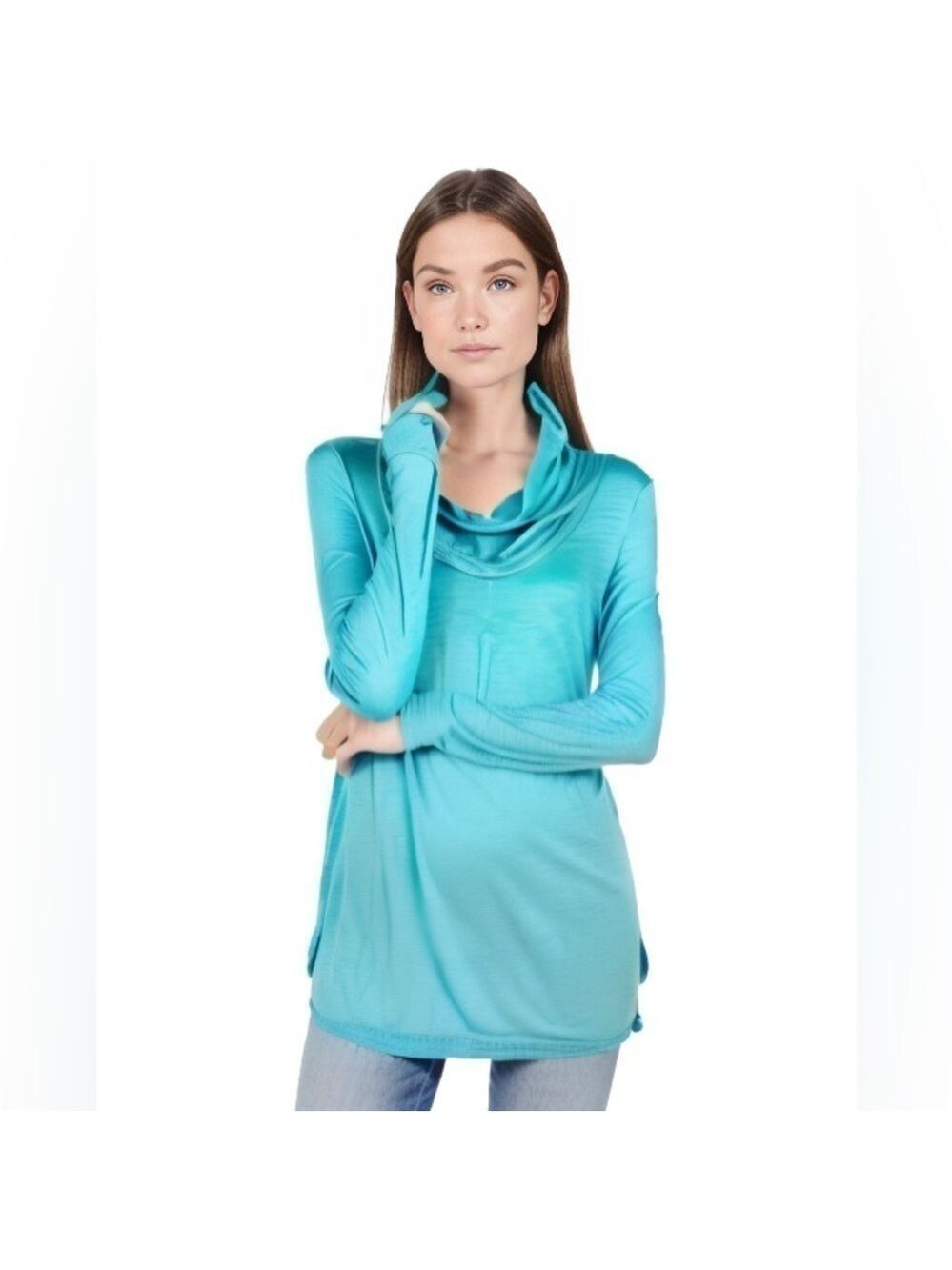 Neon Buddha Teal Green Cowlneck Tunic Hoodie